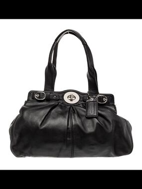Coach Garnet Black Leather Double-Handle Shoulder Bag with Turn-Lock